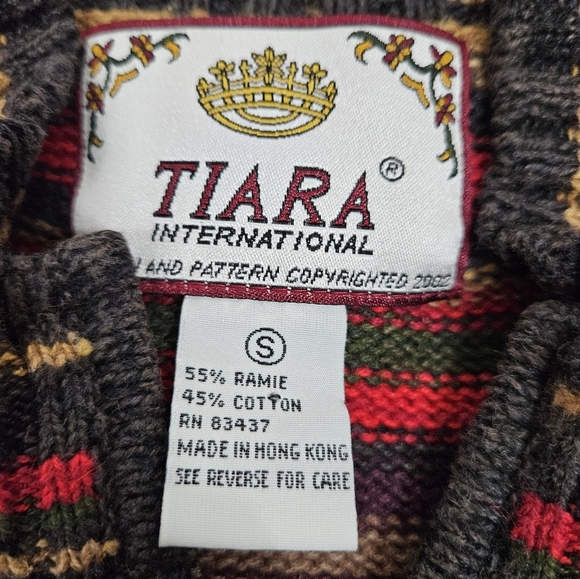 Tiara International Earth Tone Striped Full Zip Sweater Cardigan Size Small K64 - Picture 6 of 8